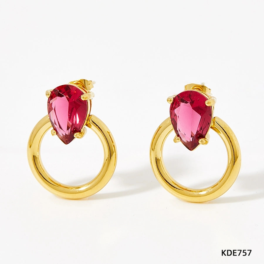 Hollow Round Zircon 16K Earrings [304 Stainless Steel,16K Gold Plated]