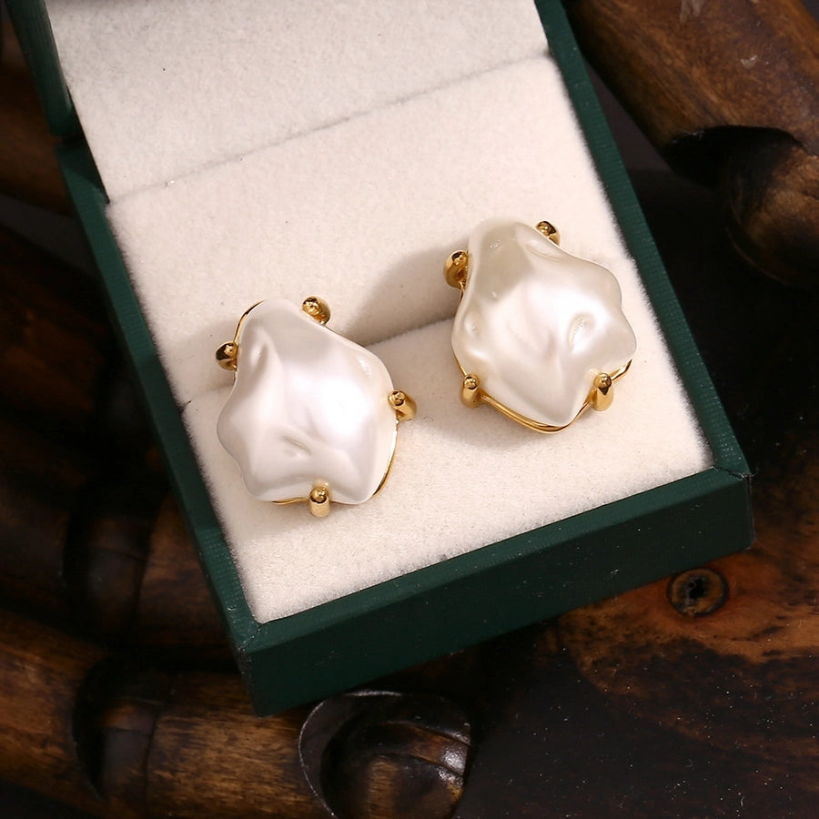 Irregular Pearl Earrings [304 Stainless Steel,18K Gold Plated]