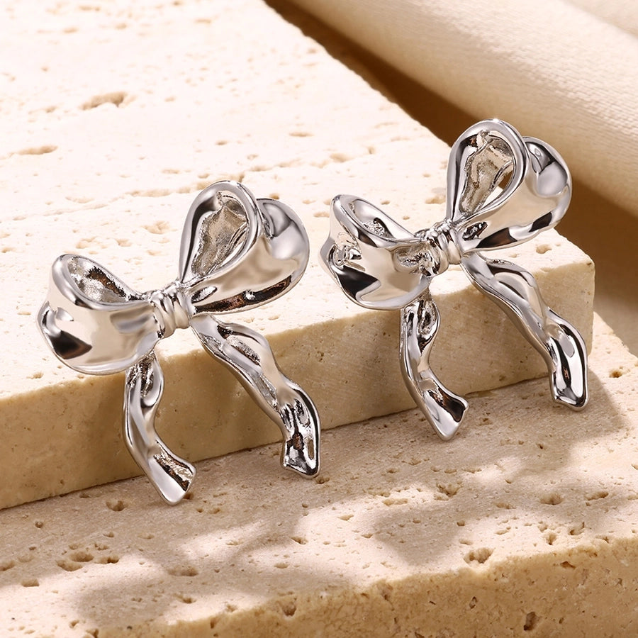 Bow Knot  Ear Studs [304 Stainless Steel,18K Gold Plated]