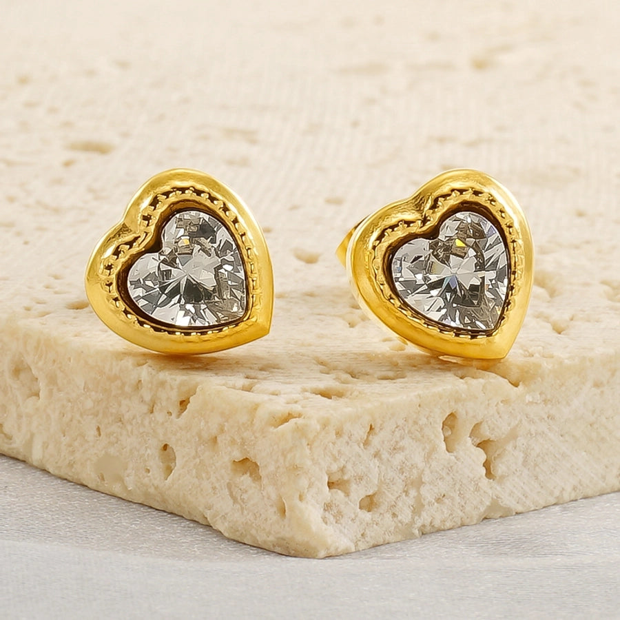 Pendientes de diamantes de imitación artificiales de forma de corazón [304 acero inoxidable, 18k dorado chapado]