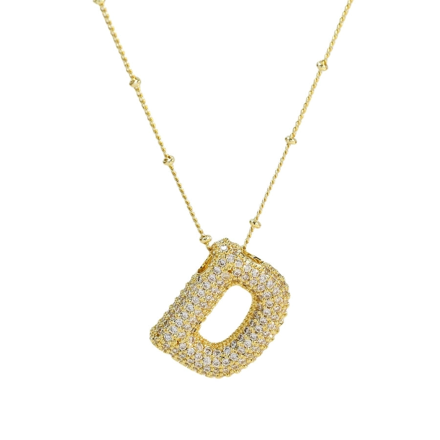 Gold Rhinestones Letter Necklace [304 Stainless Steel]