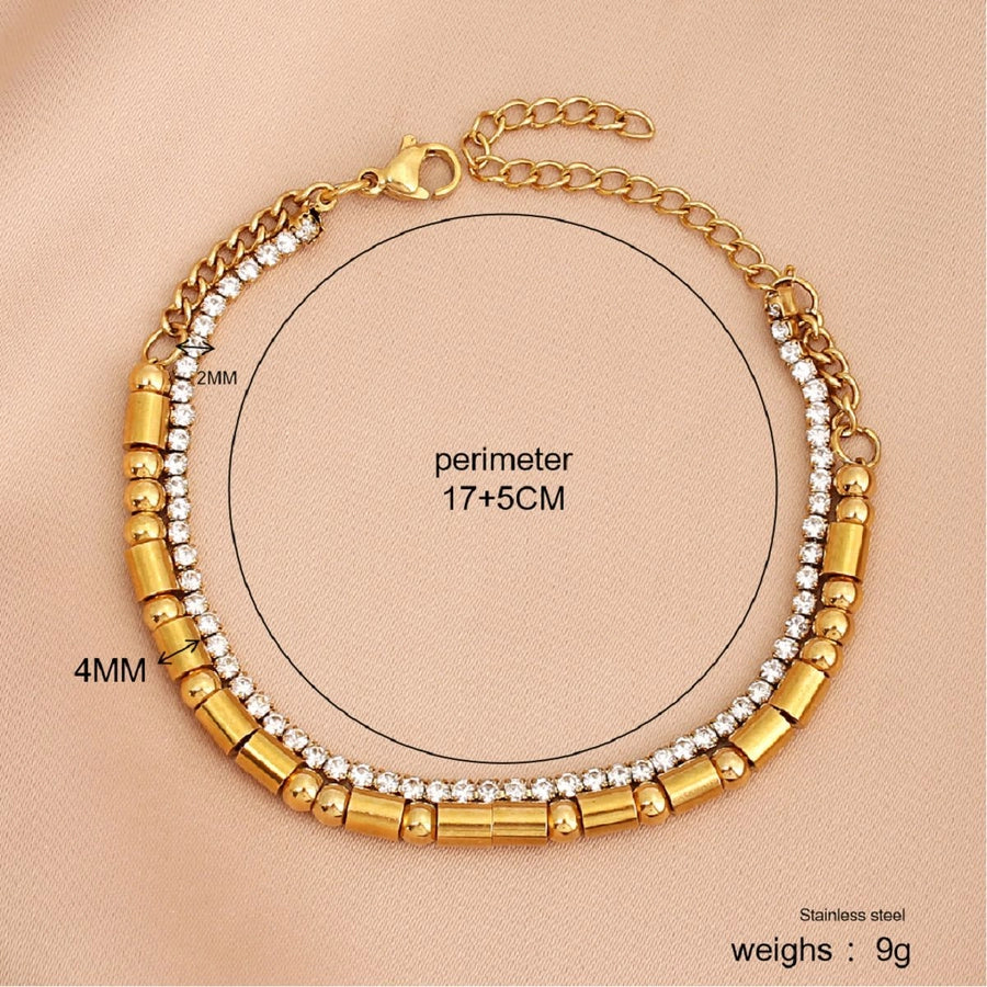 Letter Rhinestones Chain Card Bracelets [304 Stainless Steel,18K Gold Plated]