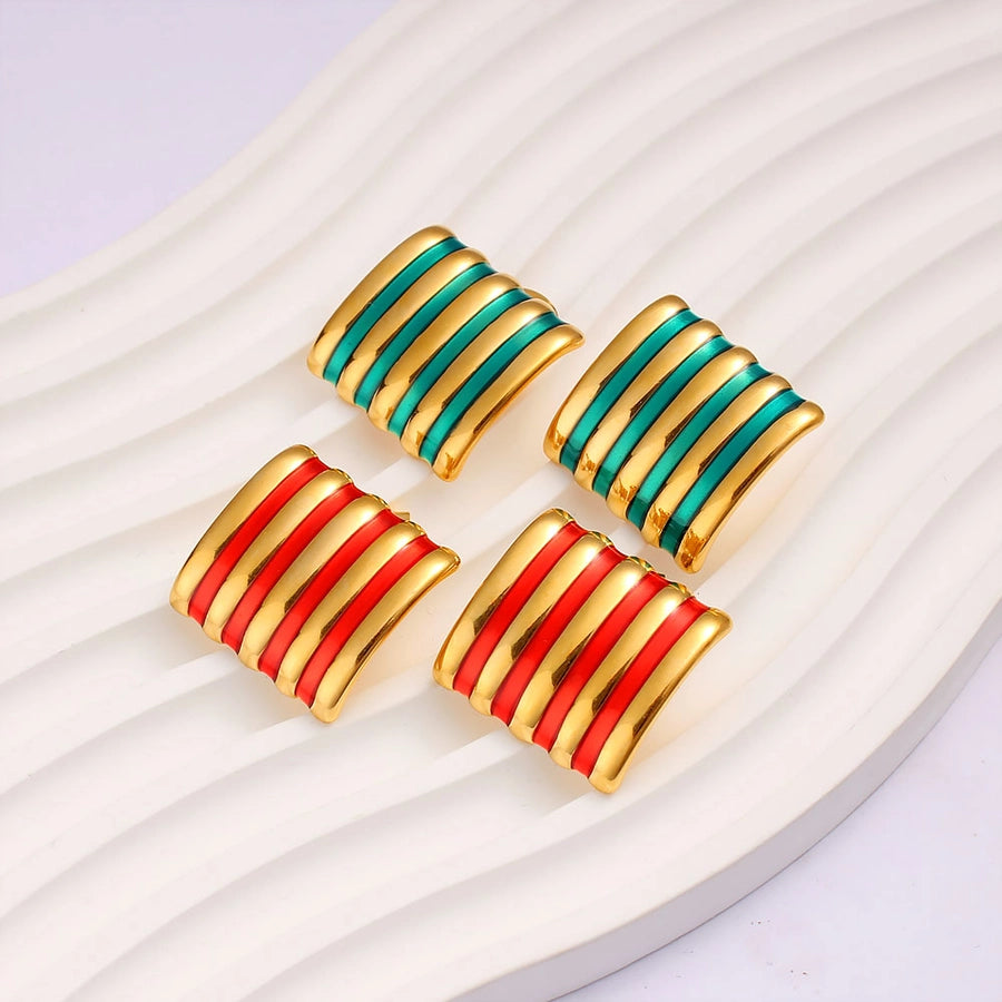 Retro Stripe Ear Studs [304,316 Stainless Steel,18K Gold Plated]