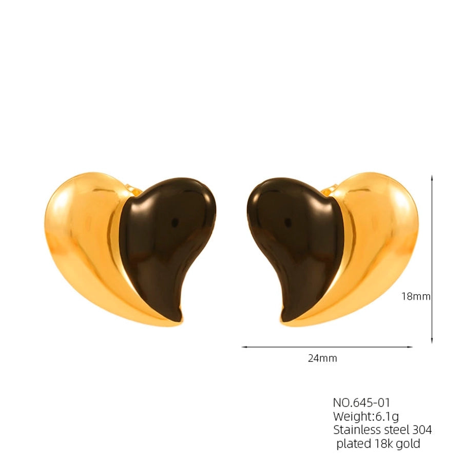 Heart Shape Color Earrings [304 Stainless Steel,18K Gold Plated]