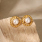 Round Artificial Pearls Ear Studs [304 aço inoxidável, peito de ouro 18k]