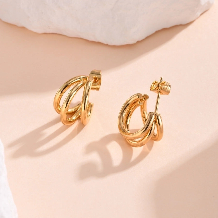 Triple Hoop Earrings [201 Stainless Steel,18K Gold Plated]