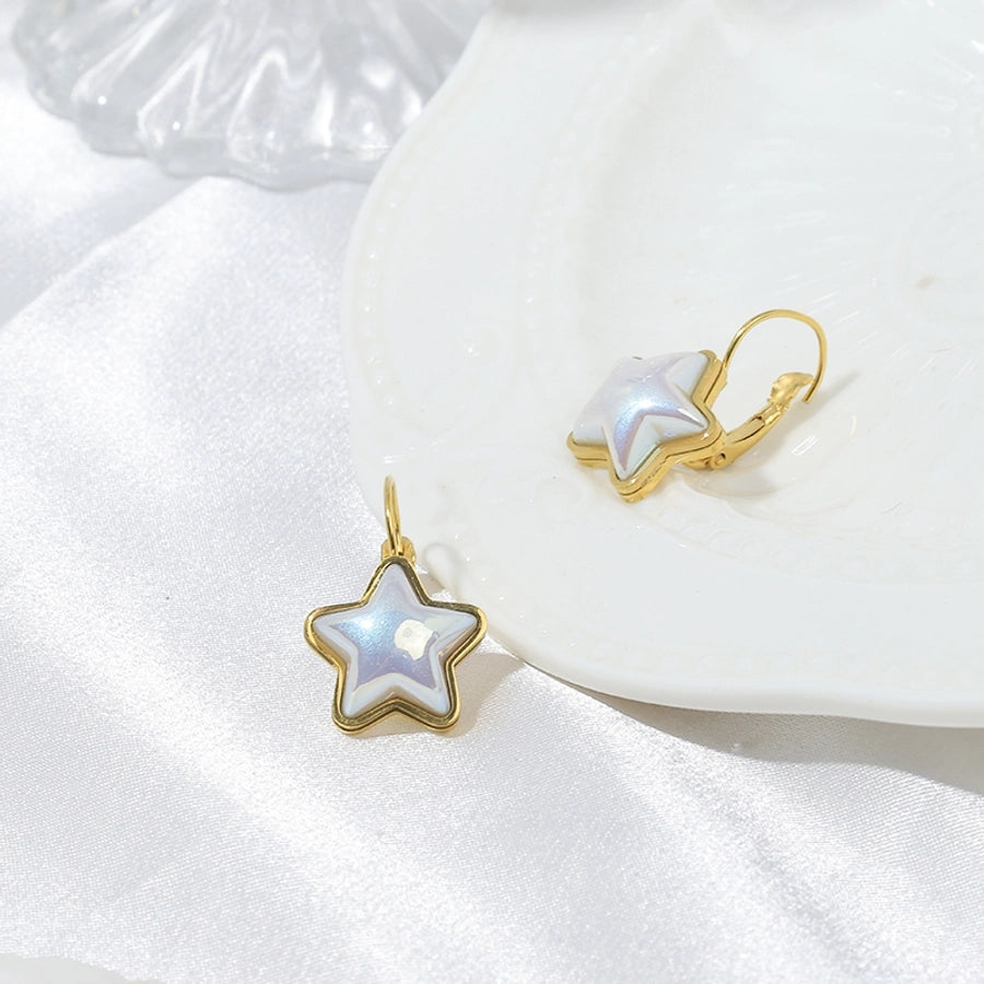 Star Plating Inlay Shell -oorbellen [304 roestvrij staal, 14K vergulde goud]