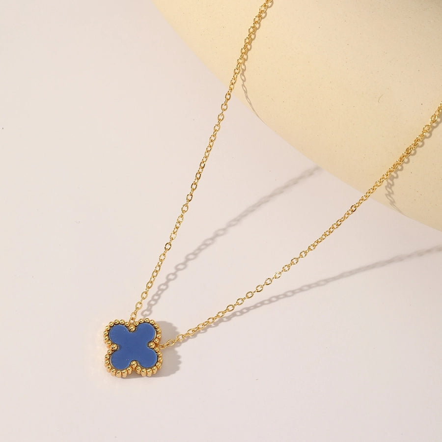 Four Leaf Clover Acrylic Necklace [304 Stainless Steel,18K Gold Plated]