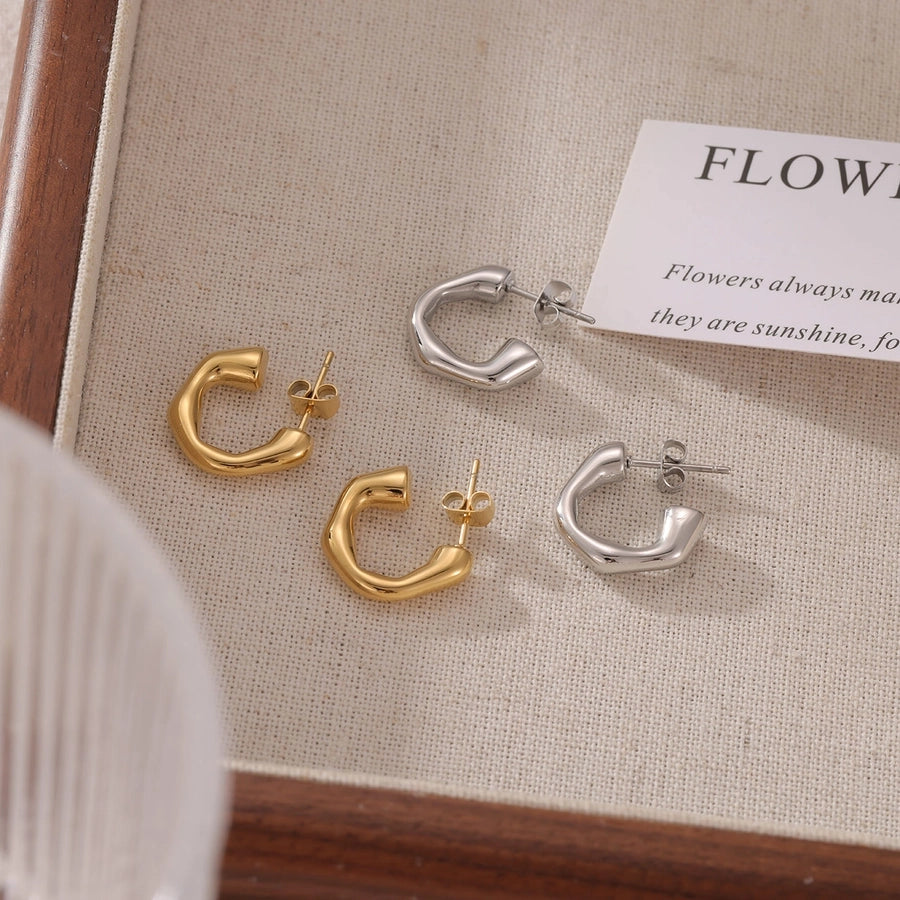 C Shape Earrings [304 Stainless Steel,16K Gold Plated]