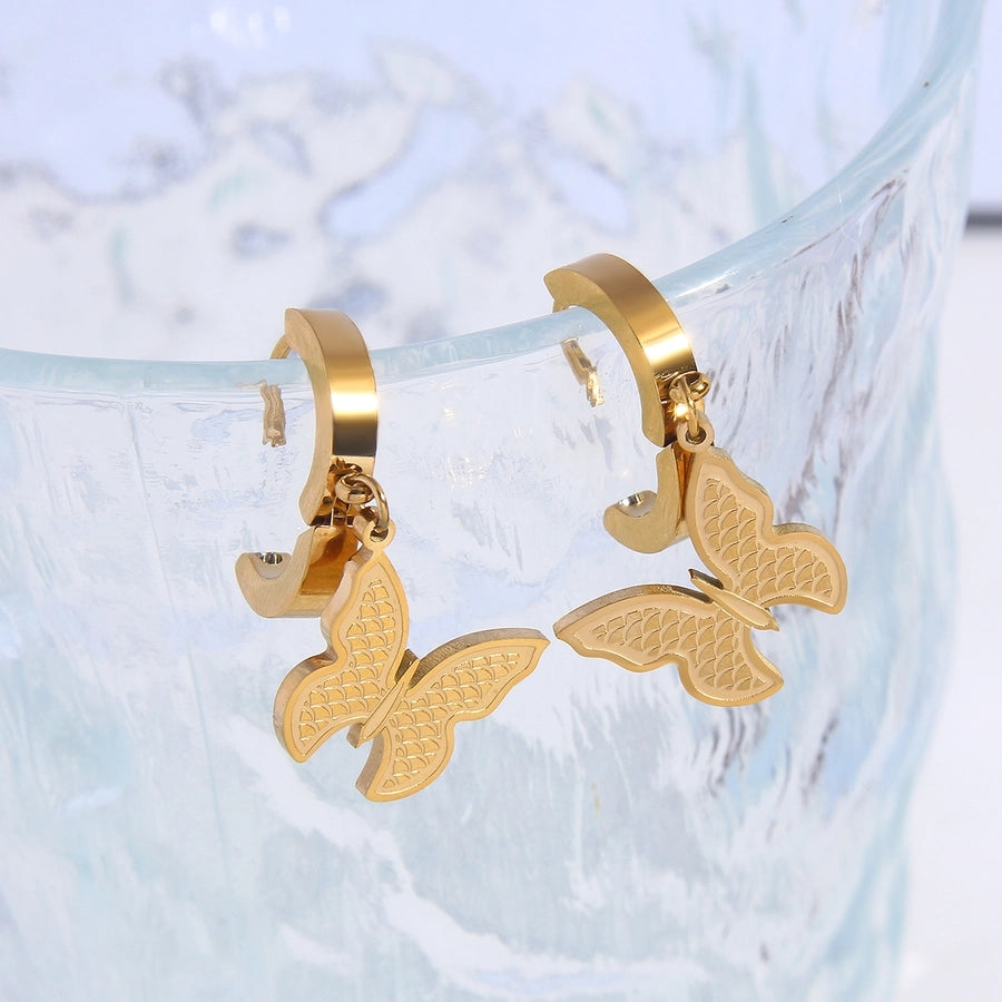 Luxuriosus Butterfly Pendientes [304 acero inoxidable, 18k dorado chapado]