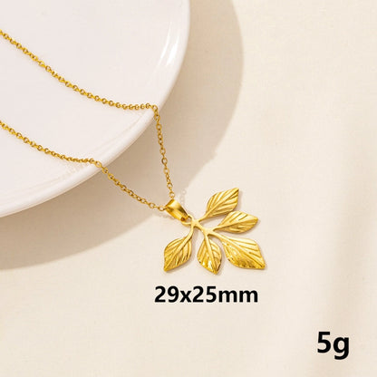 Leaves Pendant Necklace [304 Stainless Steel,18K Gold Plated]