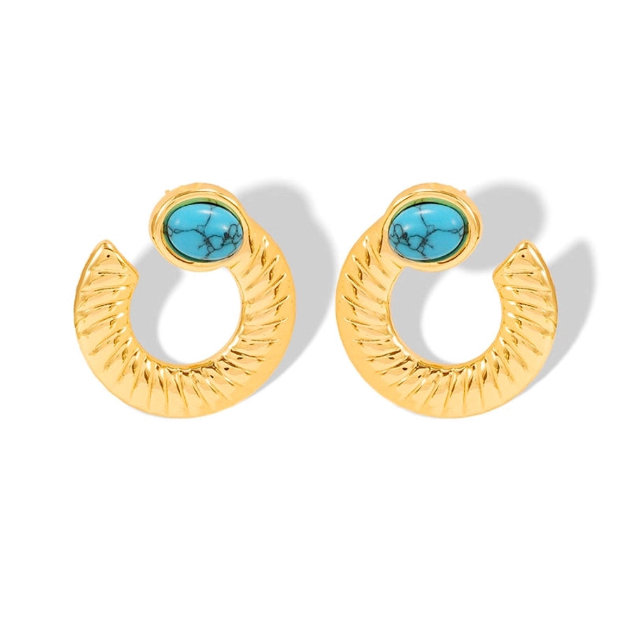 Turquoise Stone Earring [304 Stainless Steel,18K Gold Plated]