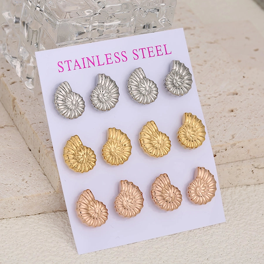 6 Pairs Simple Style Earrings Sets [304 Stainless Steel]