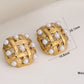 Luxurious Square Grid Rhinestone Earrings [304 Stainless Steel,18K Gold Plated]