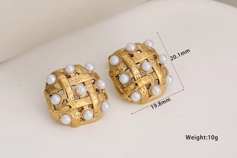 Luxurious Square Grid Rhinestone Earrings [304 Stainless Steel,18K Gold Plated]