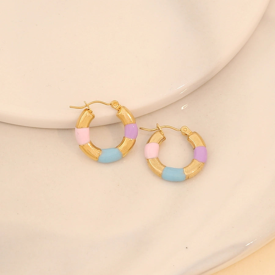 Enamel Hoop Earrings [304 Stainless Steel,18K Gold Plated]