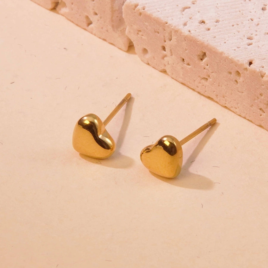 Small Heart Stud Earrings [304 Stainless Steel, 18K Gold Plated]