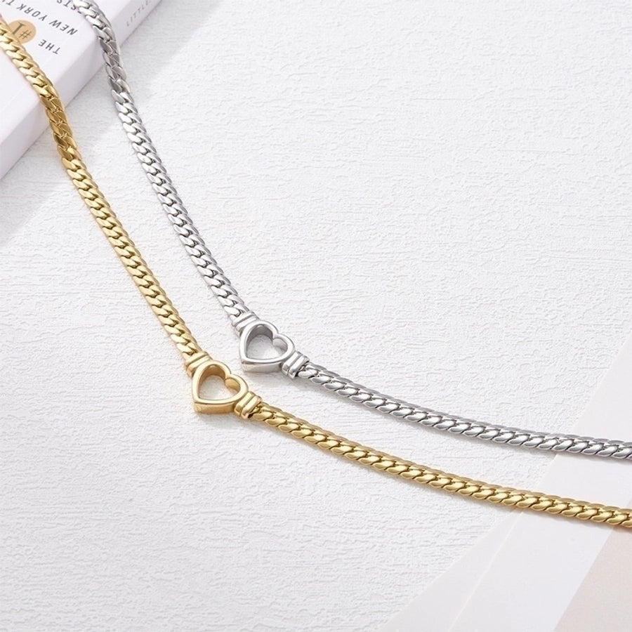 Hollow Heart Choker Necklace [304 Stainless Steel,18K Gold Plated]