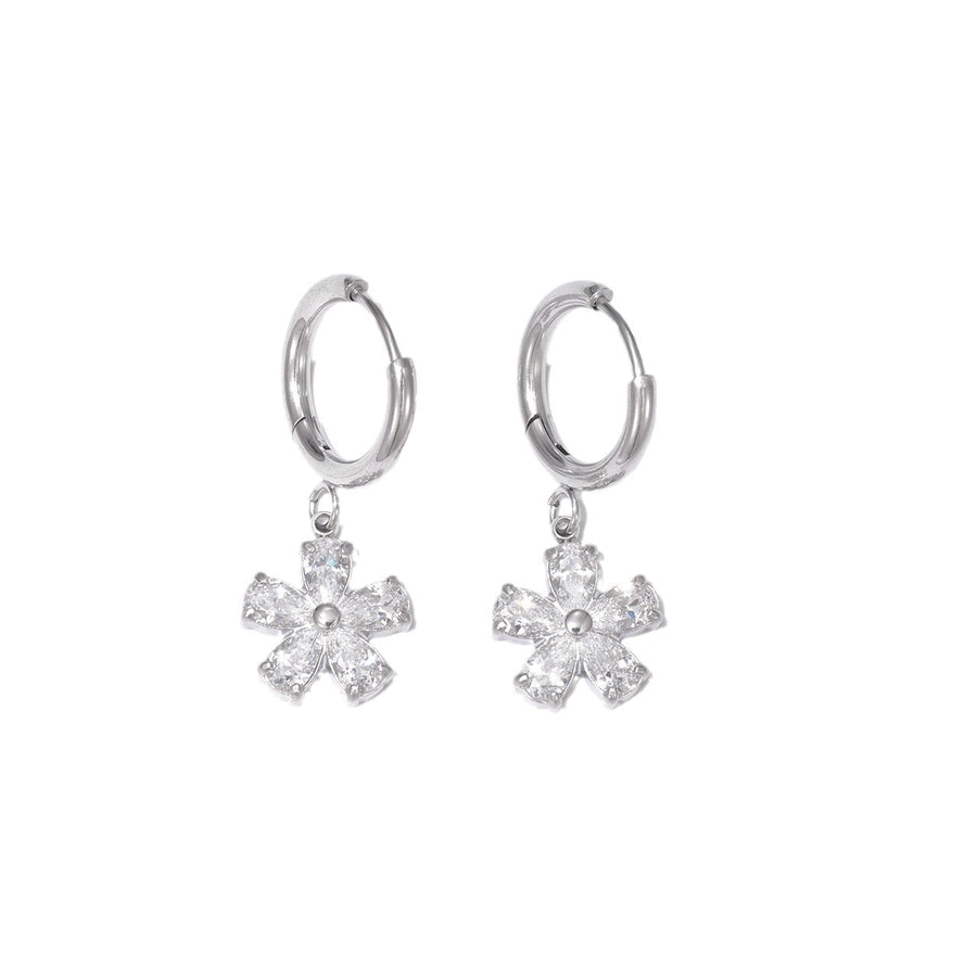 Flower Zircon Earrings [304 Stainless Steel]