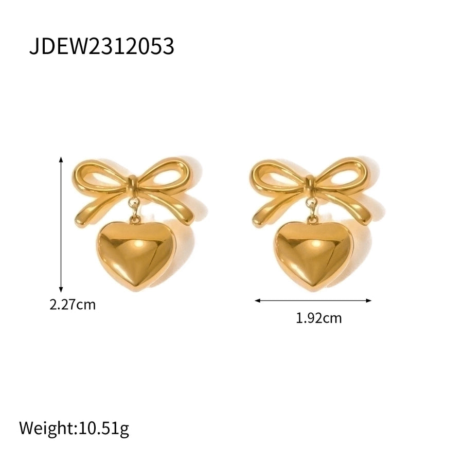 Heart Shape Bow Knot Earrings [304 Stainless Steel,18K Gold Plated]