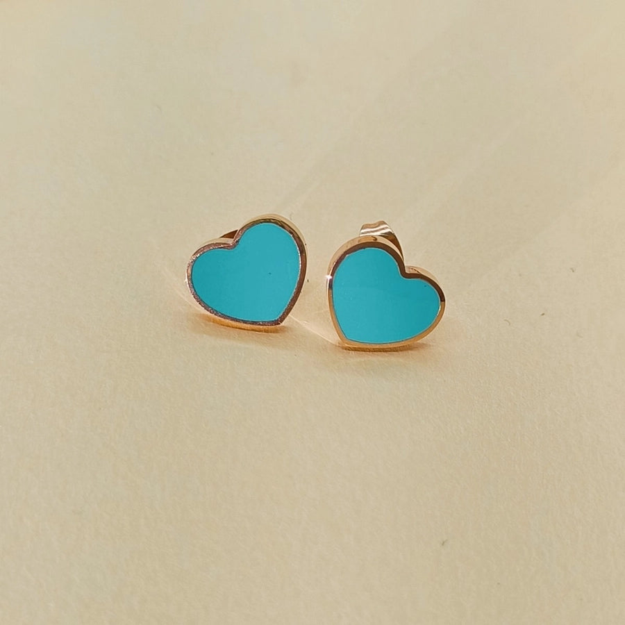 Blue Heart Shape Earrings [304 Stainless Steel]