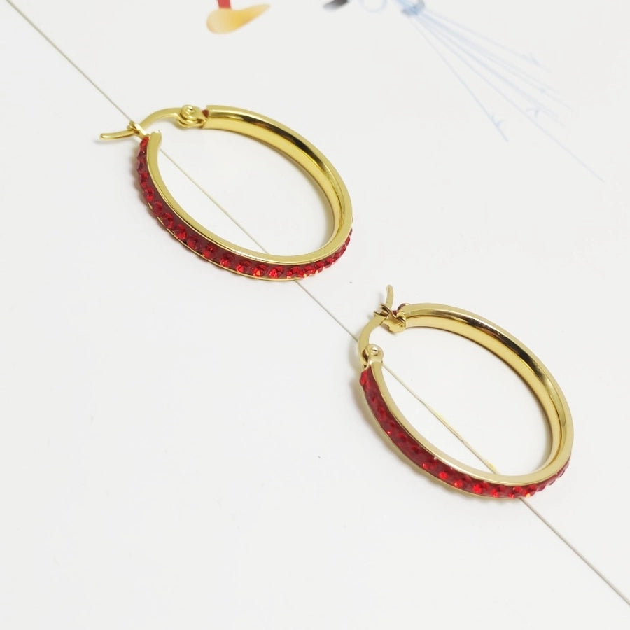 Circle Colour Rhinestones Hoop Earrings [304 Stainless Steel,18K Gold Plated]