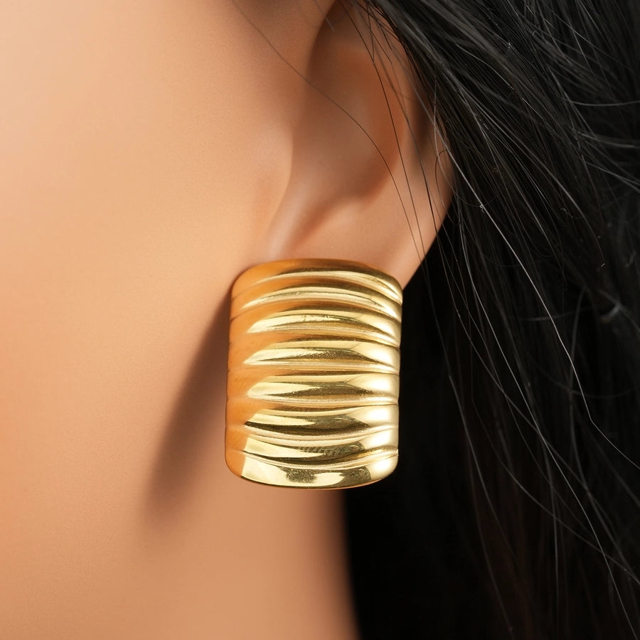 Lines Stud Earrings [304 Stainless Steel,18K Gold Plated]