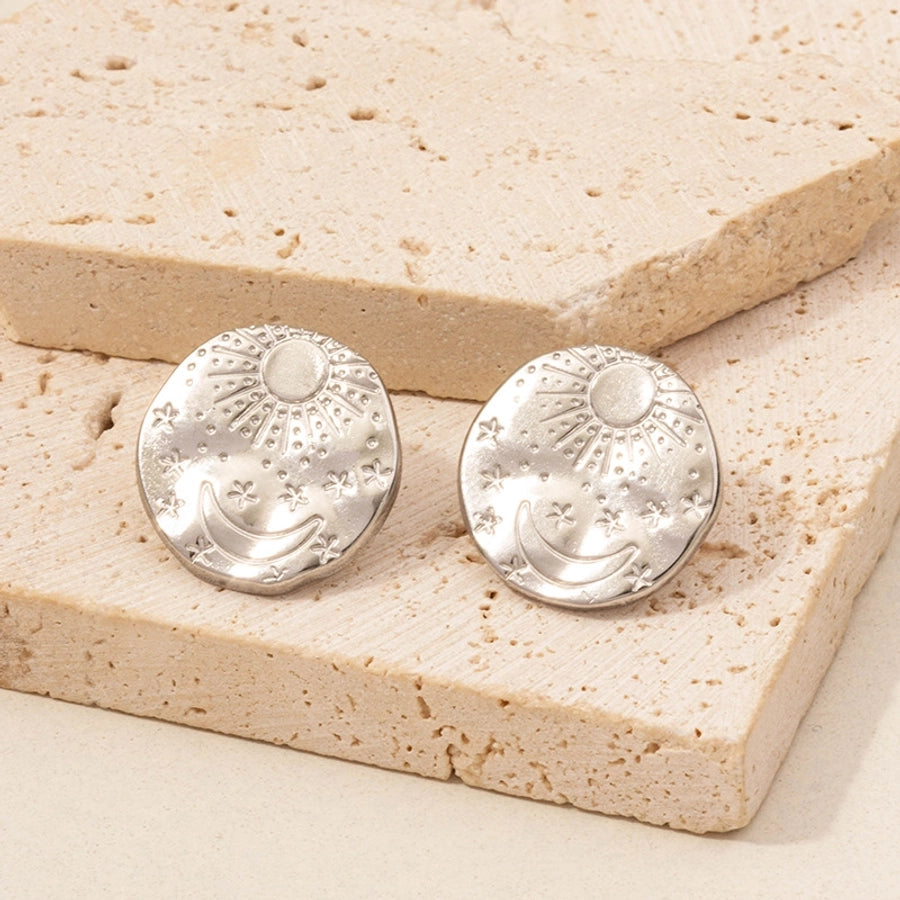 Round Style Sun Moon Earrings [304 Stainless Steel,18K Gold Plated]