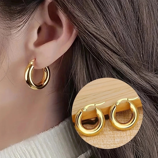 Pendientes de aro redondo [304 acero inoxidable, 18k dorado chapado]