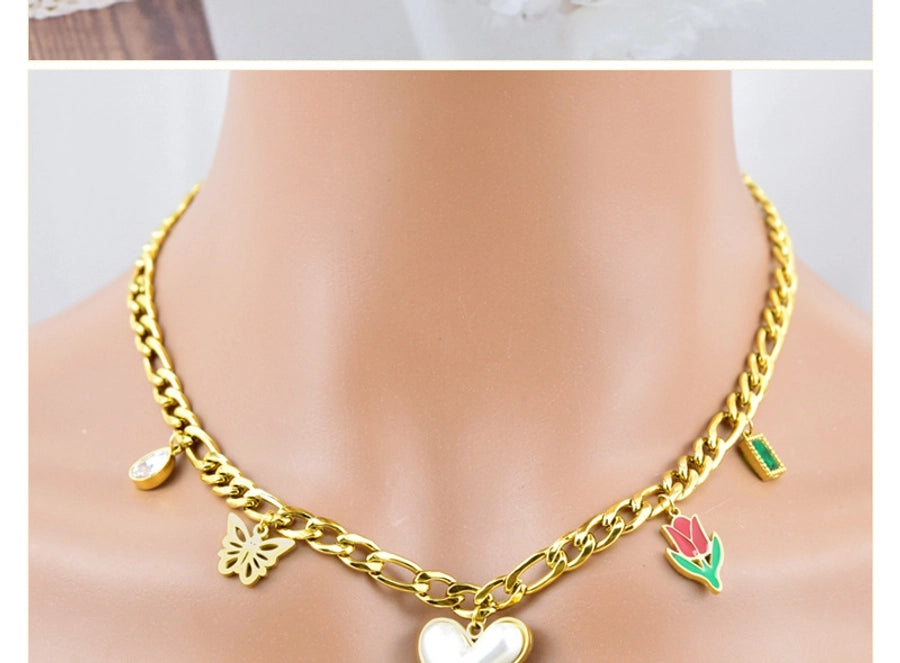 Heart Shape/Flower/ButterflyArtificial Pearls Glass Stone Bracelet/Necklace [304 Stainless Steel, 18K Gold Plated]