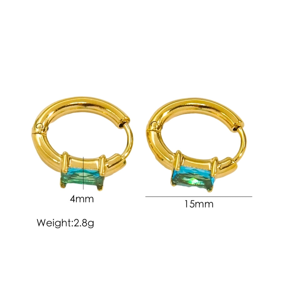 Square Zircon Hoop Earrings [304 Stainless Steel,18K Gold Plated]