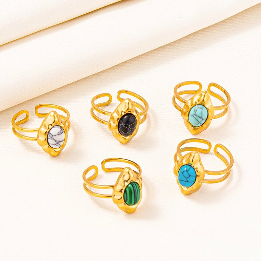 Ethnic Style Artificial Gemstones Ring [304 Stainless Steel 18K Gold Plated]