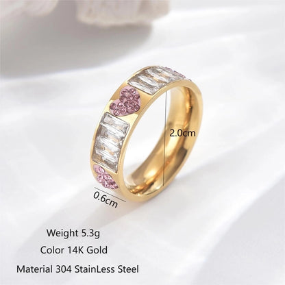 Anello zircone del rettangolo di rettangolo di forma del cuore [304 in acciaio inossidabile 14k oro.