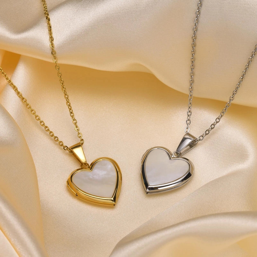 Heart Shape Shell Necklace [304 Stainless Steel,18K Gold Plated]