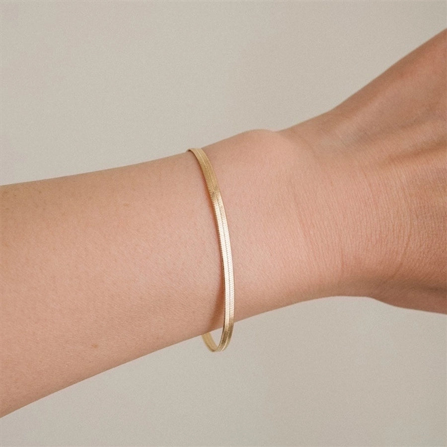 Flat Snake Chain Bracelet [ Stainless Steel, 14K Gold Plated]