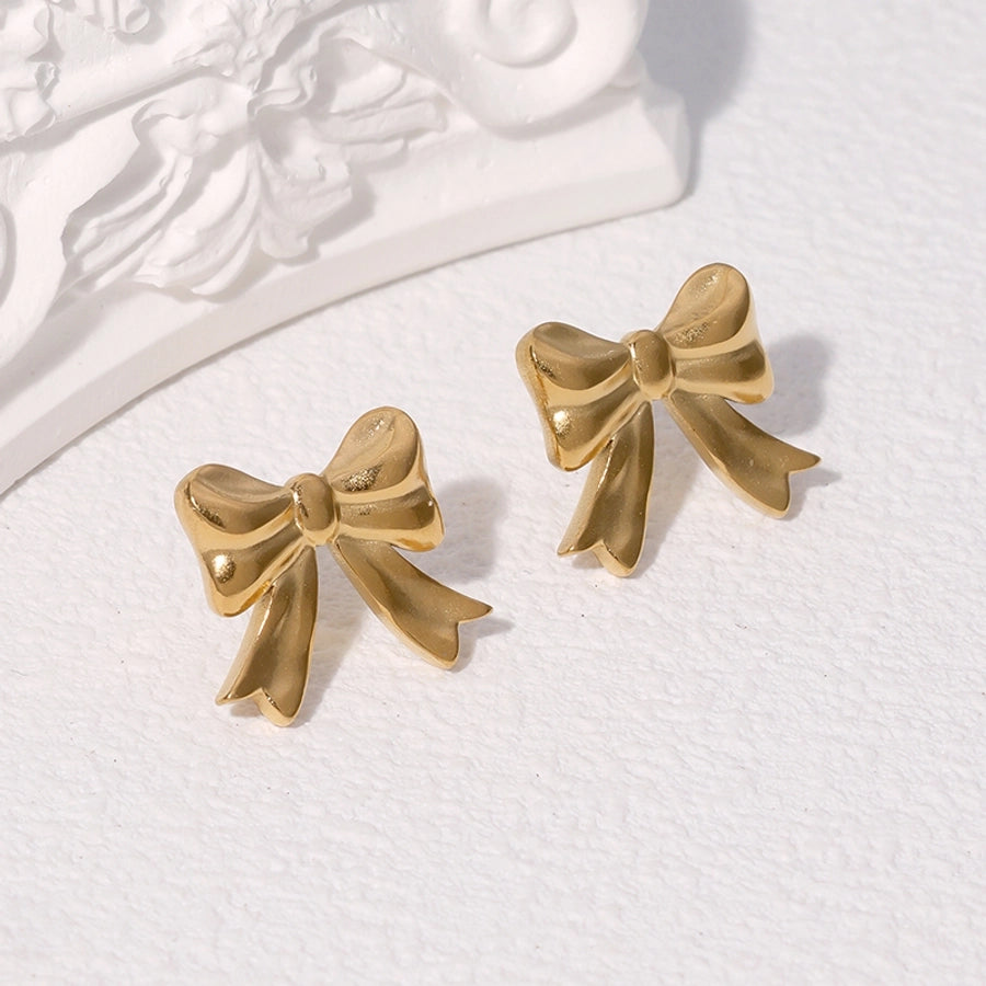 Bow Knot Earrings [304 Stainless Steel,18K Gold Plated]