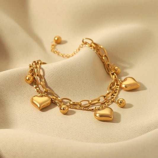 Bracciale a forma di cuore rotondo [acciaio inossidabile 304, oro 18K placcato]