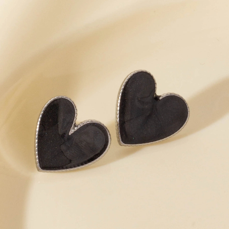 Heart Shape Black White Earrings [304 Stainless Steel]