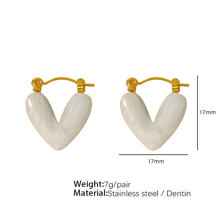 Heart Shape Polishing Enamel Earrings [304 Stainless Steel,18K Gold Plated]