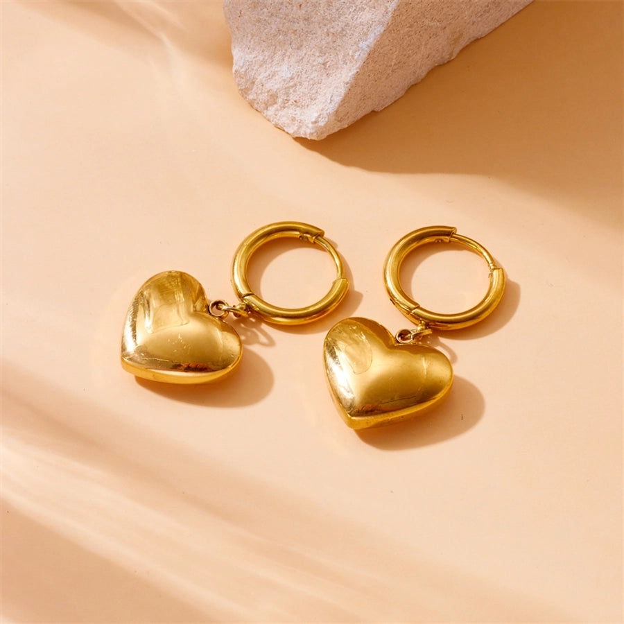 Heart Shape Drop Earrings [304 Stainless Steel,18K Gold Plated]