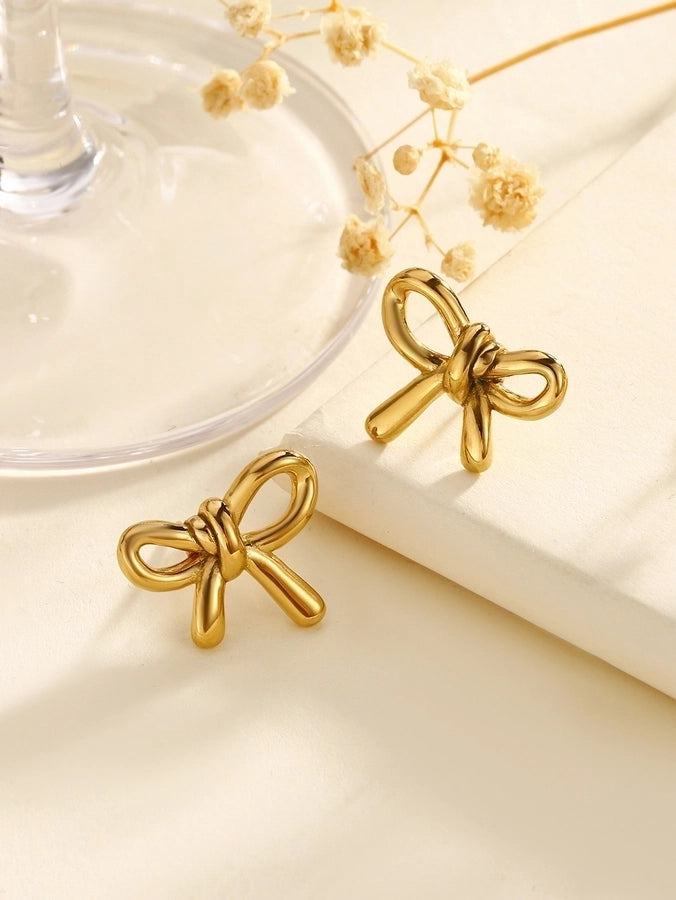 Stainless Steel New Graceful and Fashionable Inlaid Pearl Zircon Bow Flower Stud Earrings Trendy High Sense Women's Stud Earrings