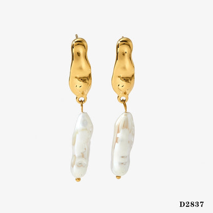 Imitation Pearl Drop Earrings [304 Stainless Steel,16K Gold Plated]