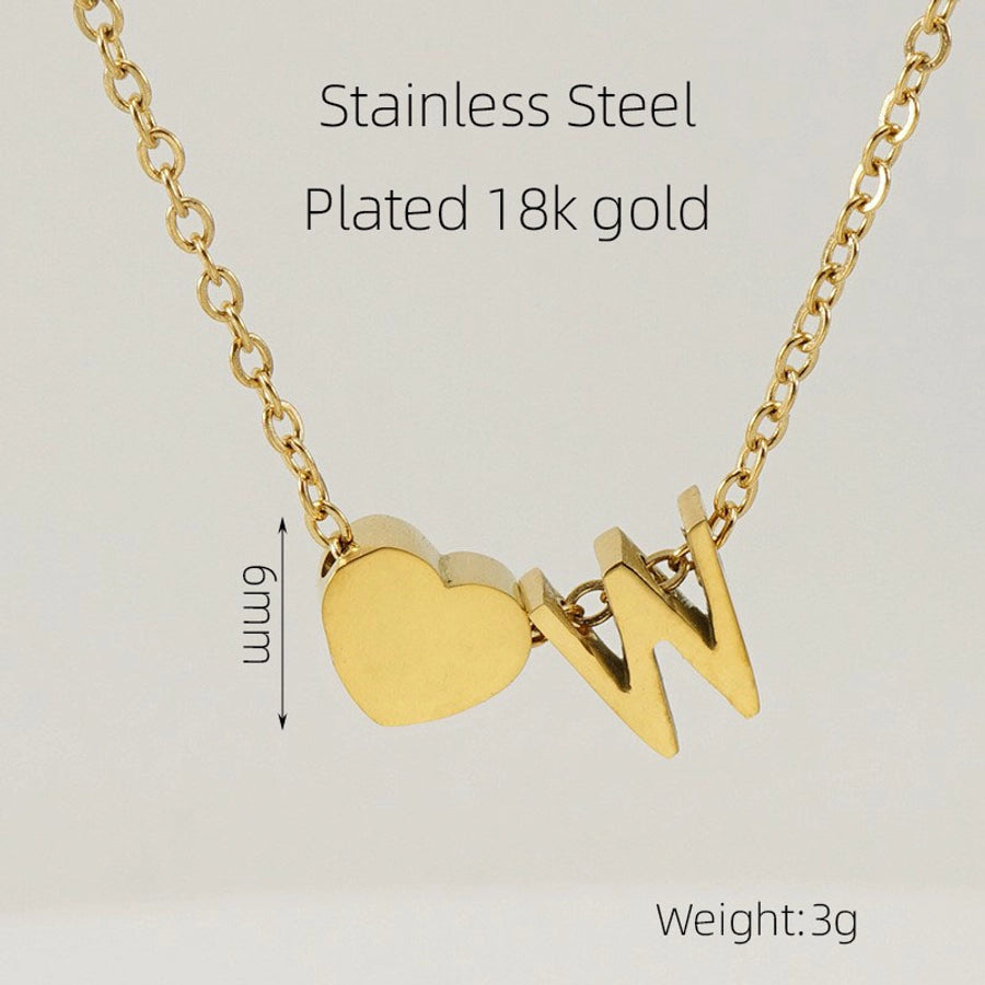 Letter Heart Shape Pendant Necklace [304 Stainless Steel,18K Gold Plated]