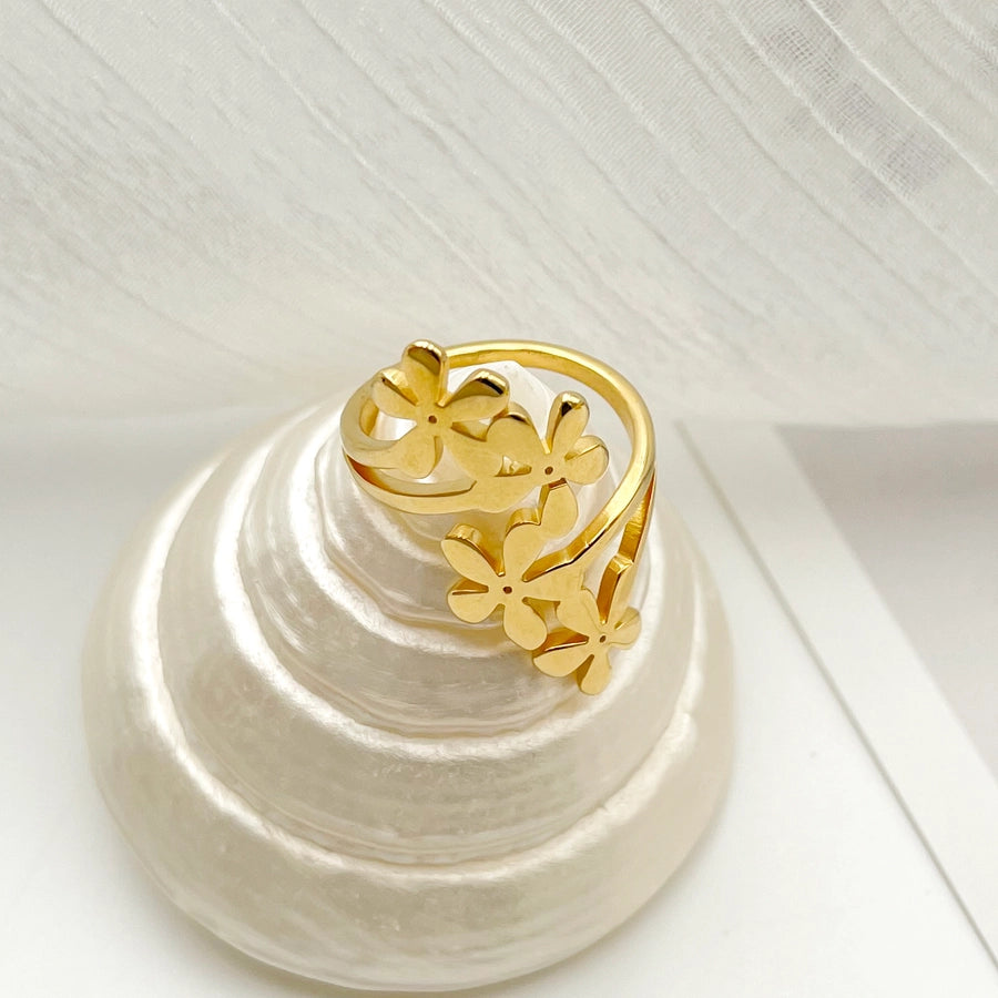 Elegante anello floreale per placcatura [304 in acciaio inossidabile 14k oro placcato]