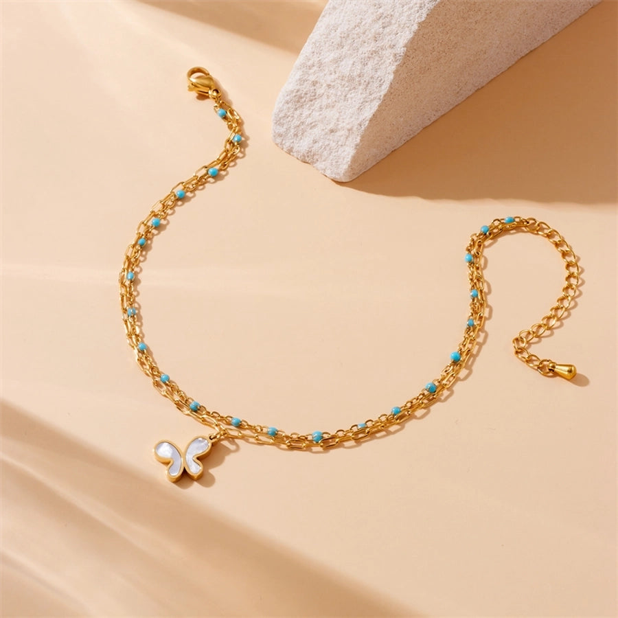 Hawaiian Flower Butterfly Anklet [304 Stainless Steel, 18K Gold Plated]