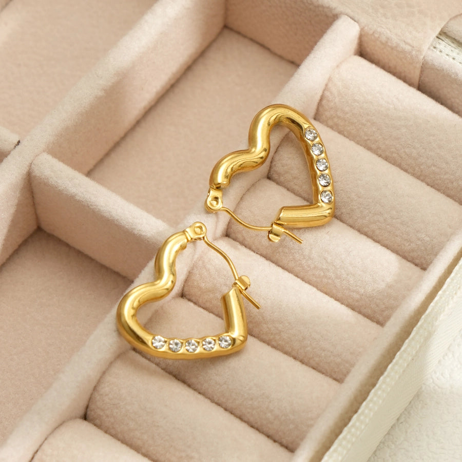 Oval Heart Shape Rhinestones Earrings [304 Stainless Steel, 18K Gold Plated]