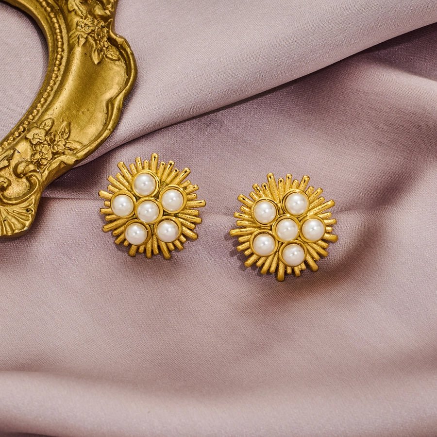 Round Pearl Earrings [316 Stainless Steel,18K Gold Plated]