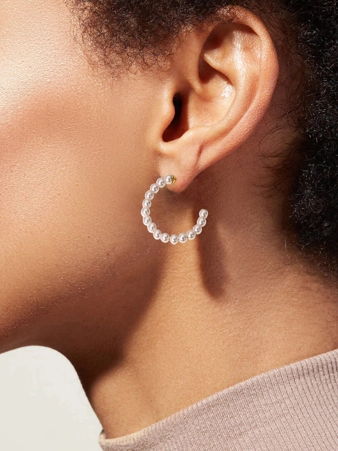 Pearl Hoop Earrings [304 Stainless Steel]