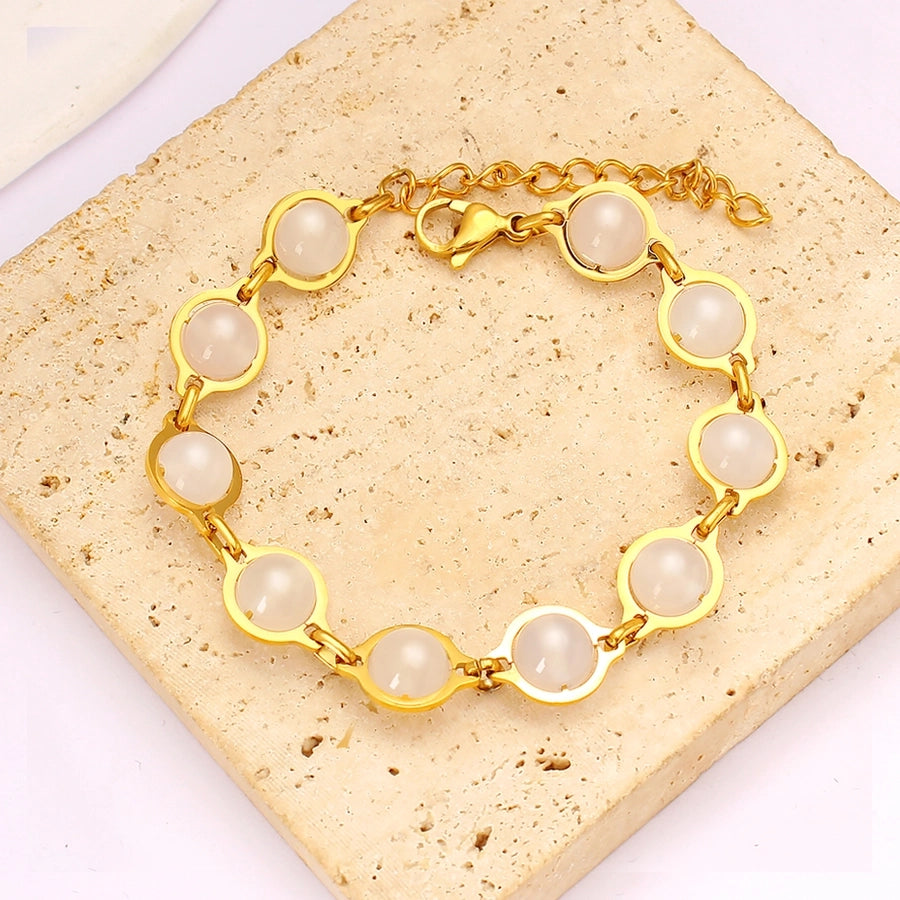 Round Agate, Tigereye Bracelet [304 Stainless Steel,18K Gold Plated]