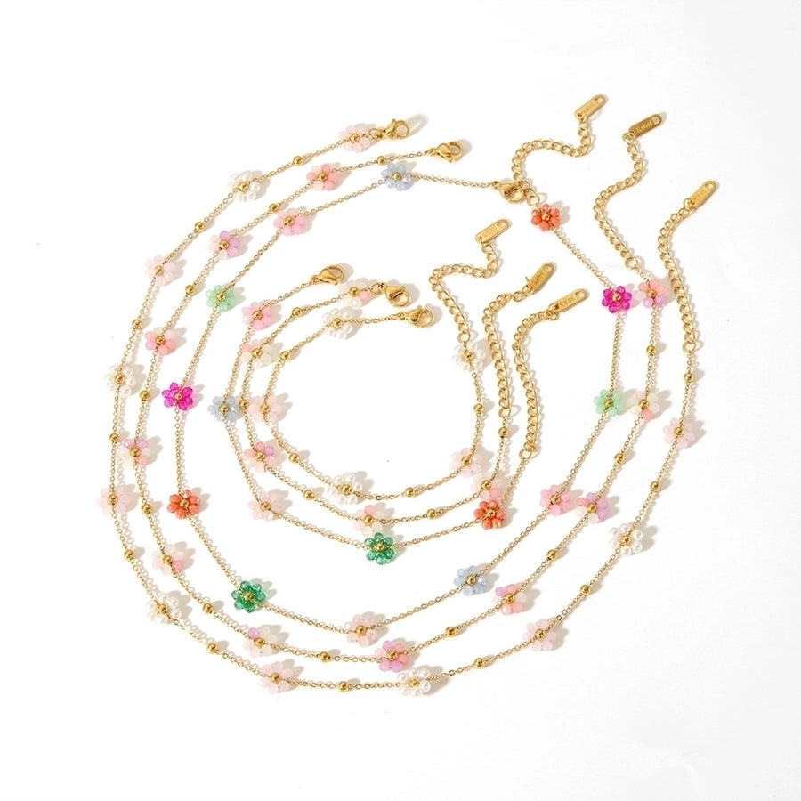 Colored Flower Necklace/Bracelet/Anklet [Stainless Steel,18K Gold Plated]